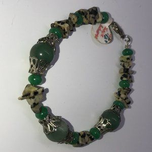 7 1/2" Green Aventurine And Dalmatian Jasper Bracelet